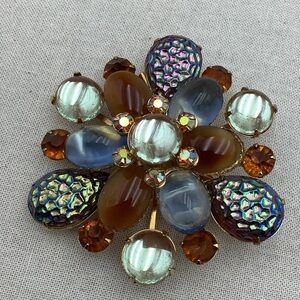 Antique Saphiret And Art Glass Brooch RARE Beauty